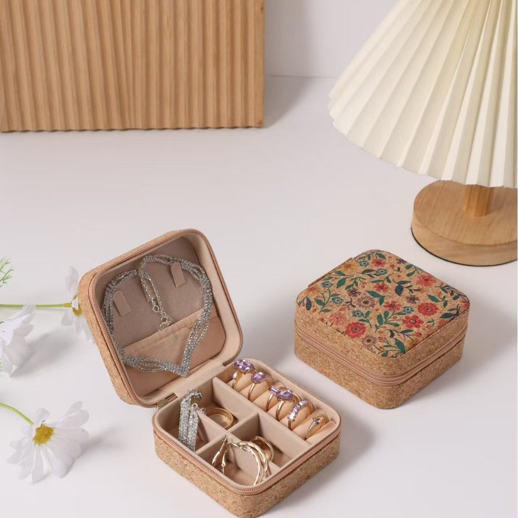 Vintage Floral Travel Jewelry Box, Mini PU Leather Organizer with Zipper